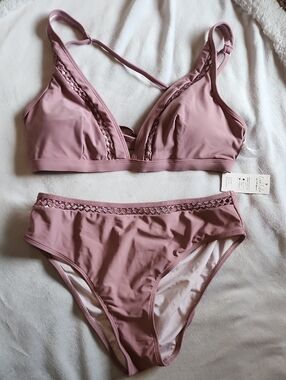 Cupshe Mauve Bikini With Crochet Accents